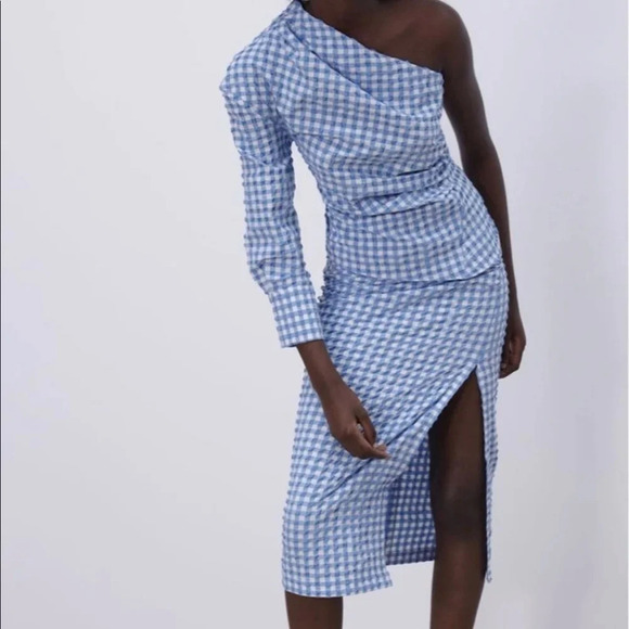 NWT Zara Blue White Draped Midi Skirt size XXL - Picture 1 of 5